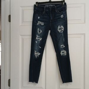 American Eagle Outfitters Distressed Navy Cropped Jeans